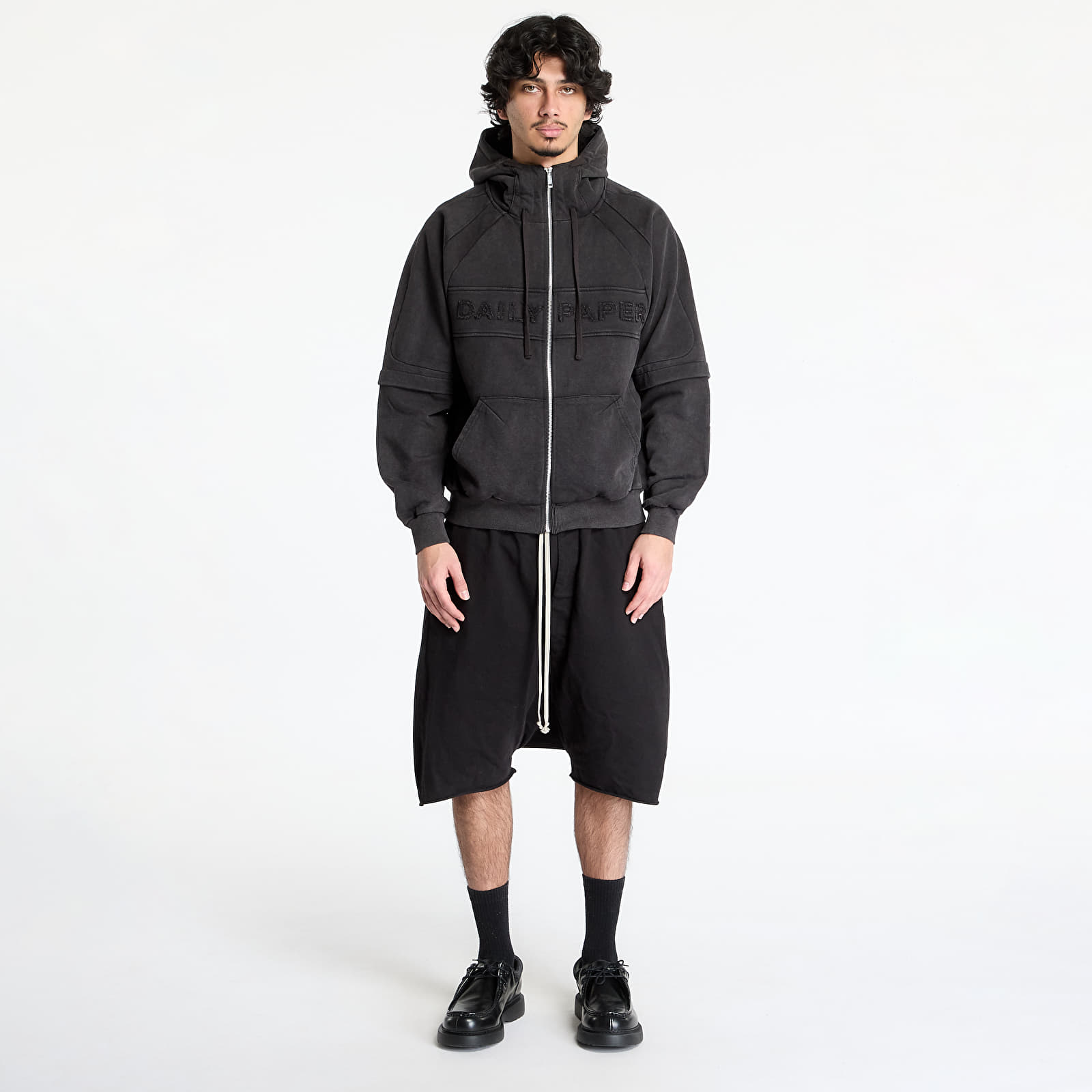 Bluzy Daily Paper Garment Wash Zip Up Hoodie UNISEX Black