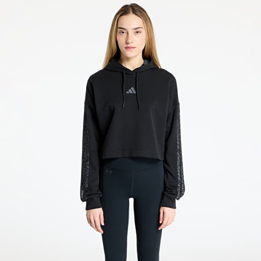 adidas Essentials 3 Stripes Print French Terry Hoodie Black