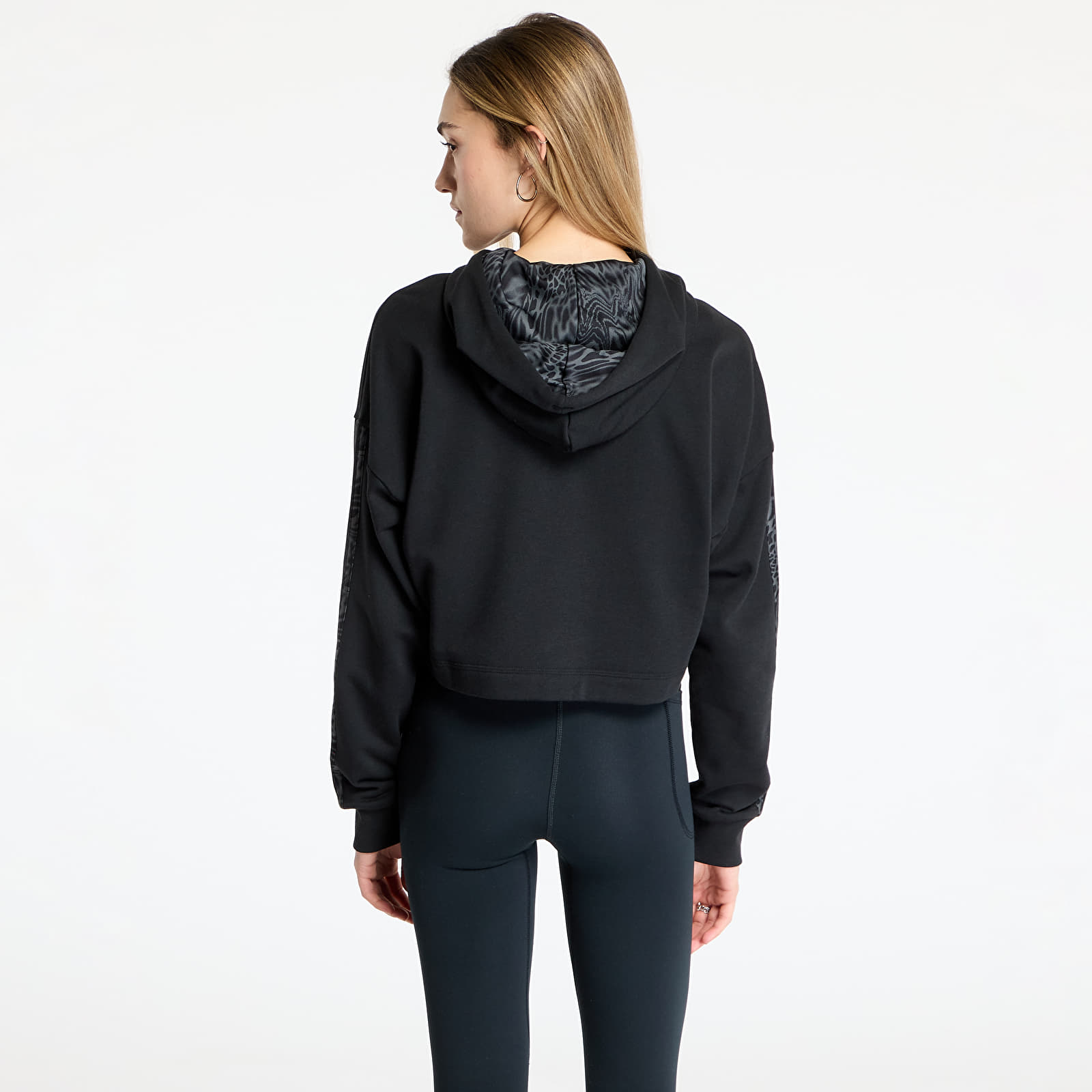 Női kapucnis pulcsik adidas Essentials 3 Stripes Print French Terry Hoodie Black