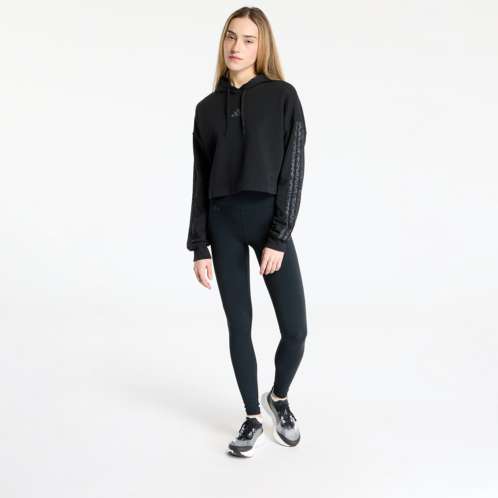 Női kapucnis pulcsik adidas Essentials 3 Stripes Print French Terry Hoodie Black