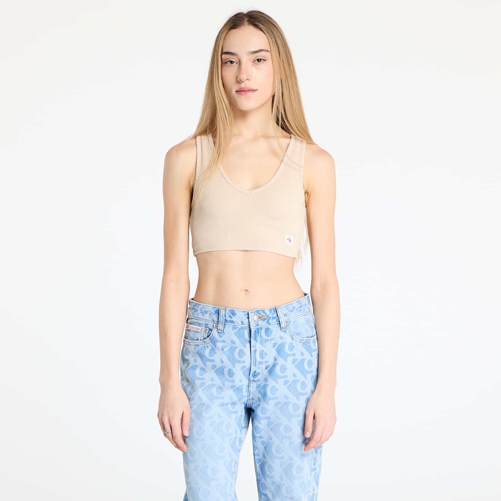 Tērpu topi Calvin Klein Jeans Washed Woven Label Top Beige