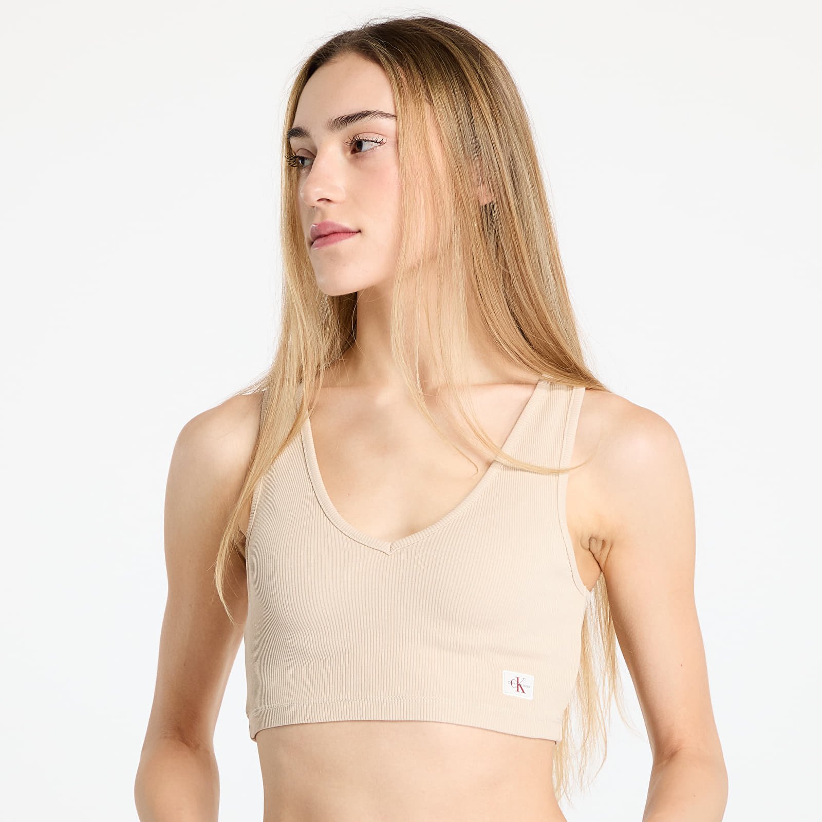 Tērpu topi Calvin Klein Jeans Washed Woven Label Top Beige
