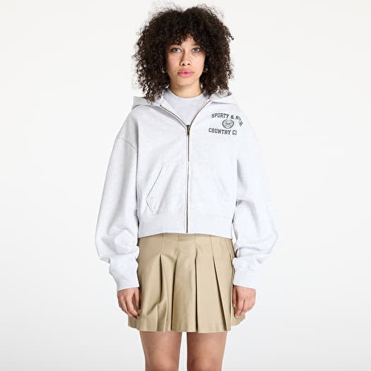 Sporty & Rich Varsity Crest Cropped Zip Hoodie Heather Gray