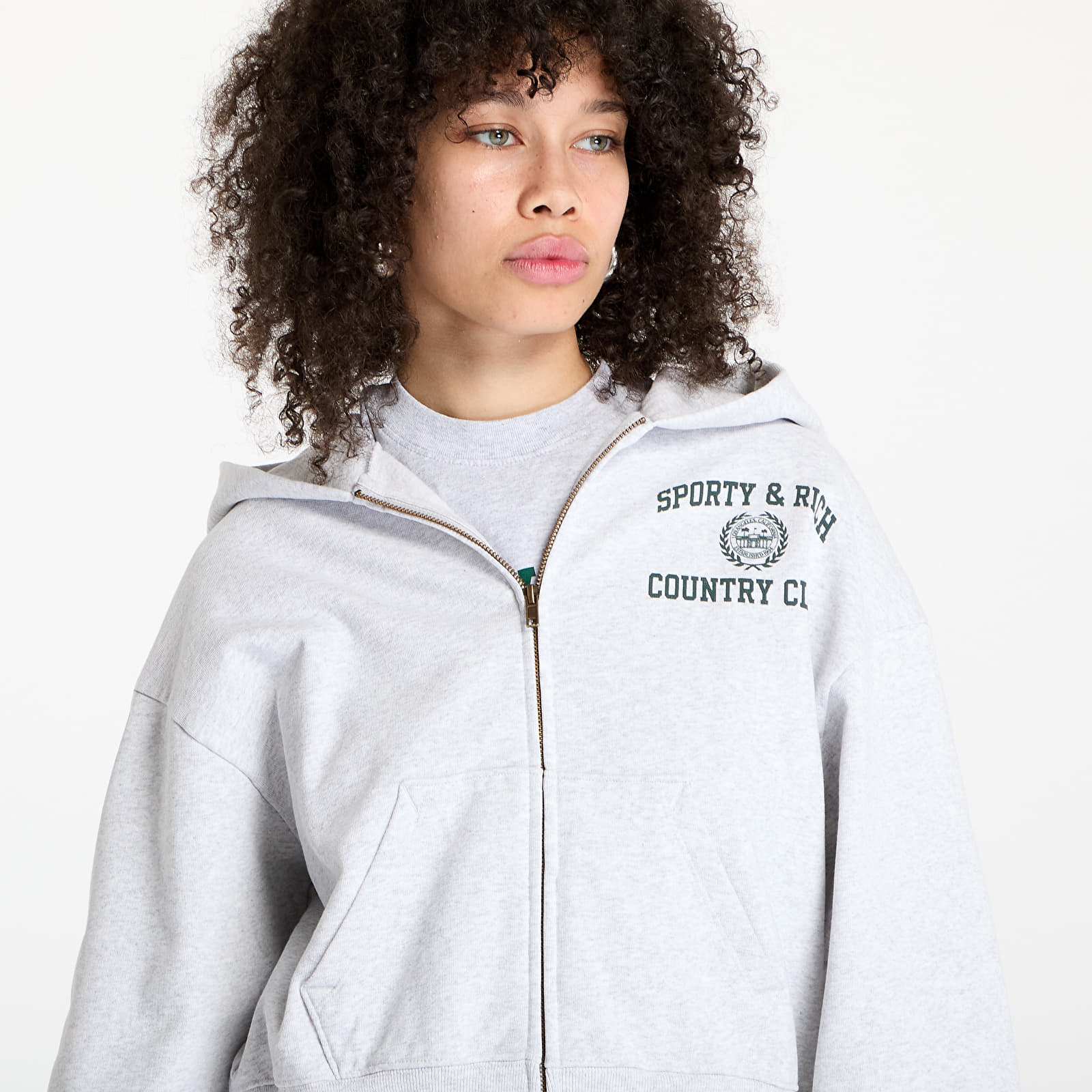 Kapuutsikud ja kampsunid Sporty & Rich Varsity Crest Cropped Zip Hoodie Heather Gray