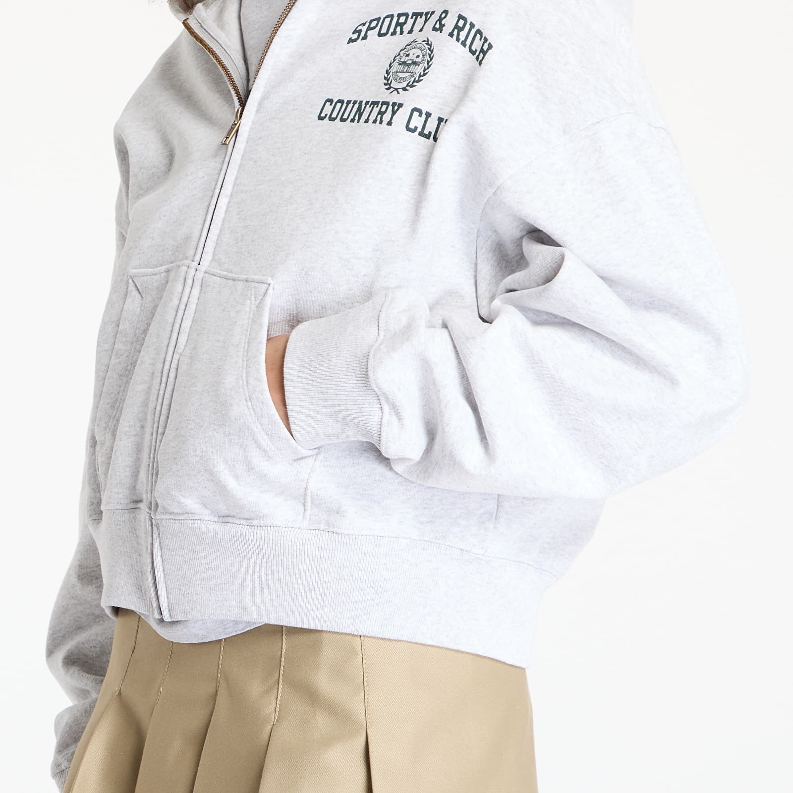 Kapuutsikud ja kampsunid Sporty & Rich Varsity Crest Cropped Zip Hoodie Heather Gray