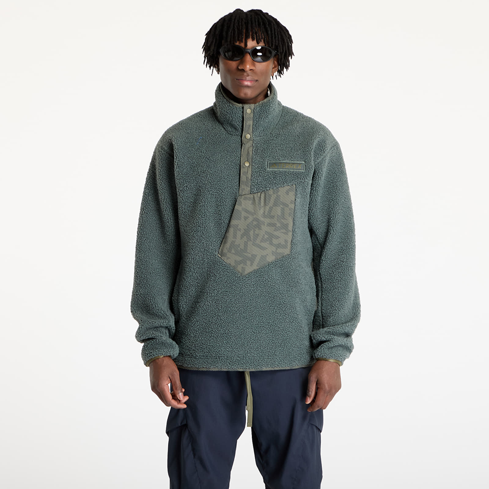 Pánské mikiny adidas Terrex Xploric High Pile Fleece Pullover Legend Ivy
