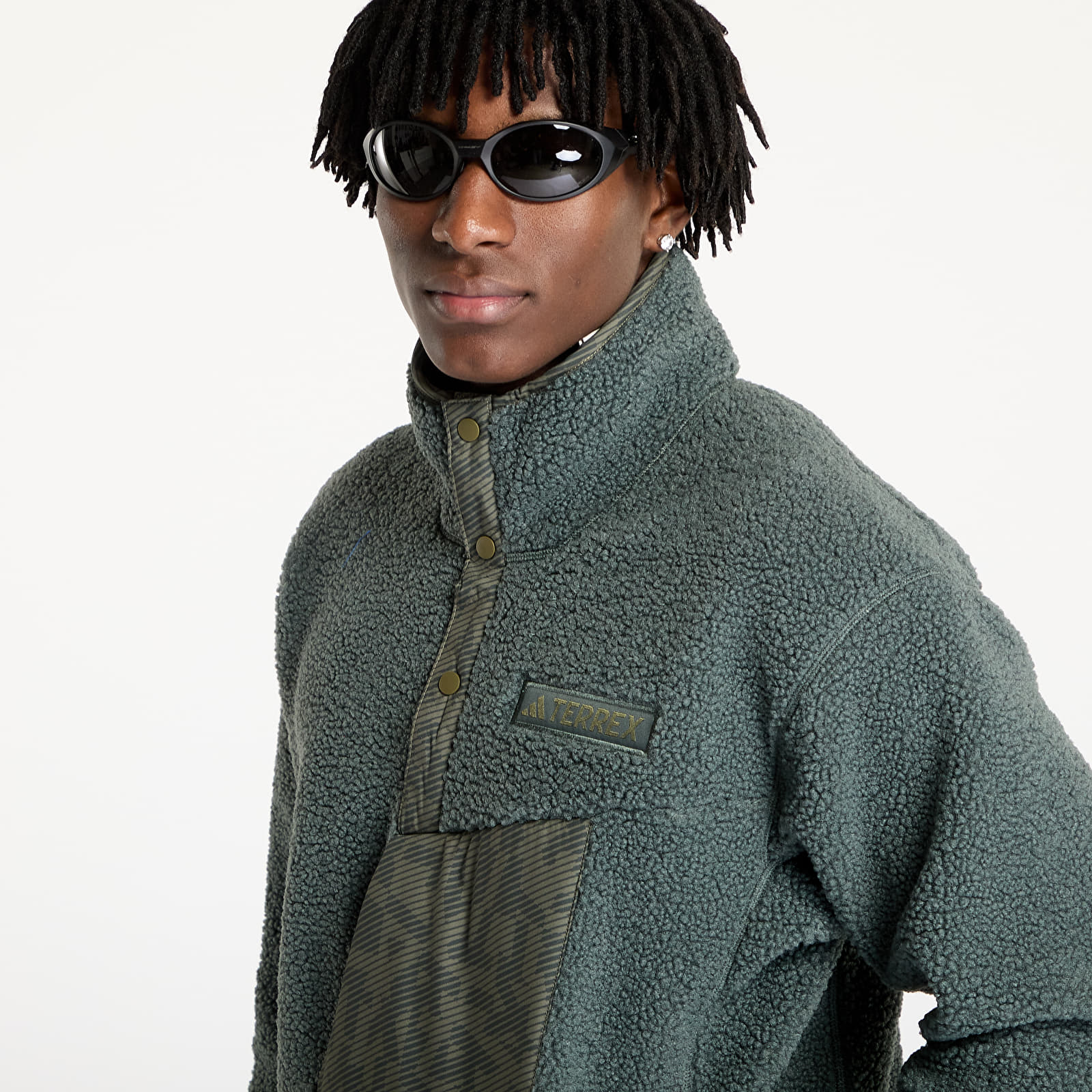 Pánské mikiny adidas Terrex Xploric High Pile Fleece Pullover Legend Ivy