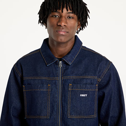 Men's jackets OBEY Icon Hardwork Zip Up Jacket Rinse Indigo