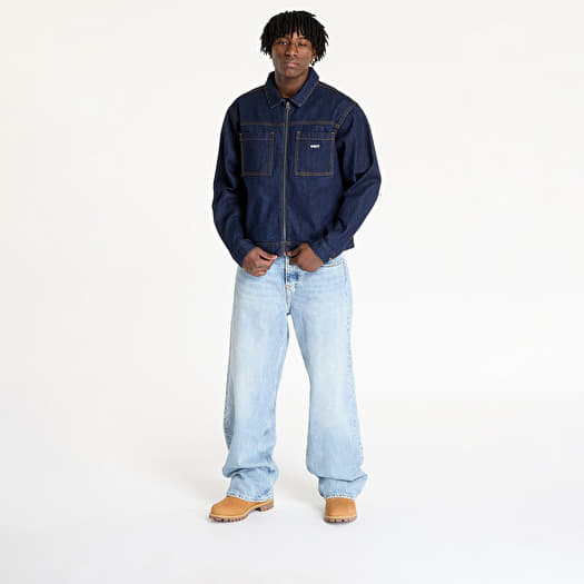 Men's jackets OBEY Icon Hardwork Zip Up Jacket Rinse Indigo