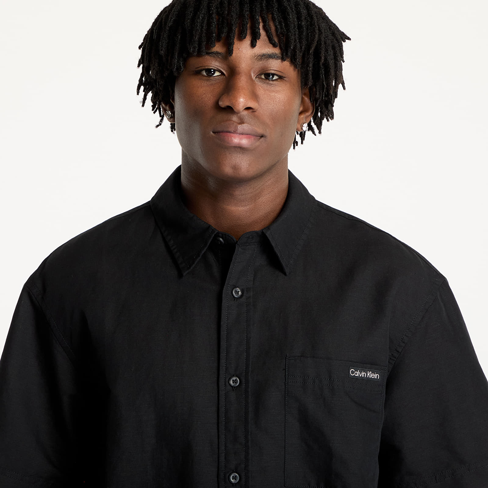 Skjorter for menn Calvin Klein Jeans Linen Cotton Shortsleeve Shirt Black