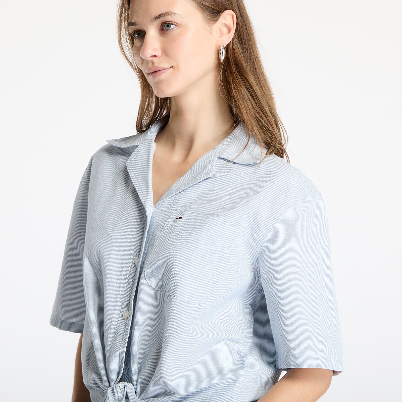 Košile Tommy Jeans Crop Linen Shortsleeve Shirt Blue