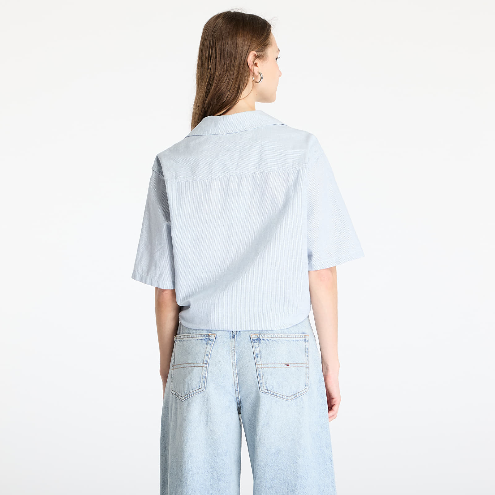 Košile Tommy Jeans Crop Linen Shortsleeve Shirt Blue