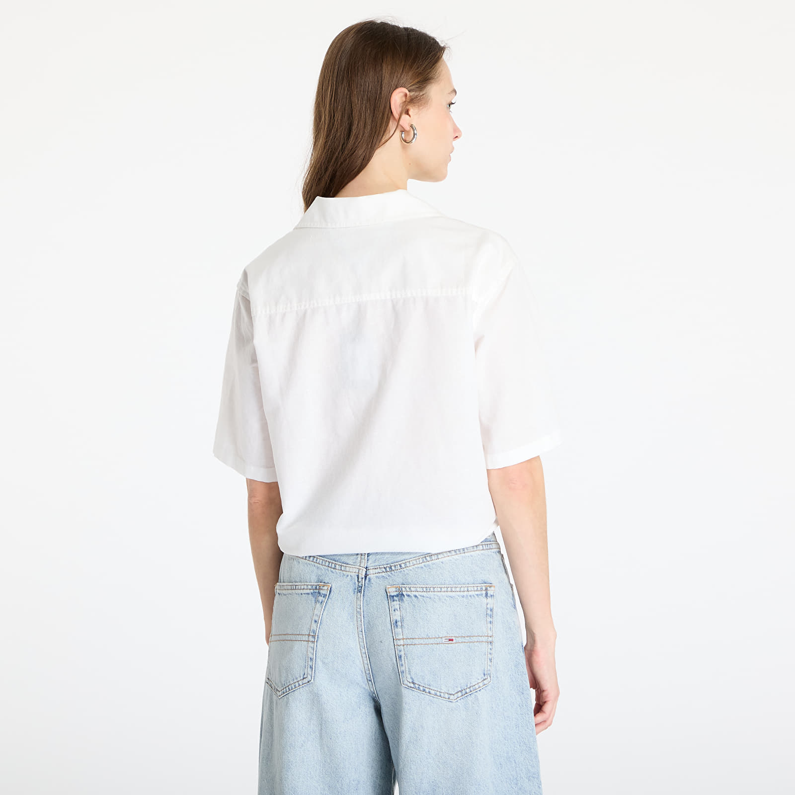 Overhemden voor dames Tommy Jeans Crop Linen Shortsleeve Shirt White