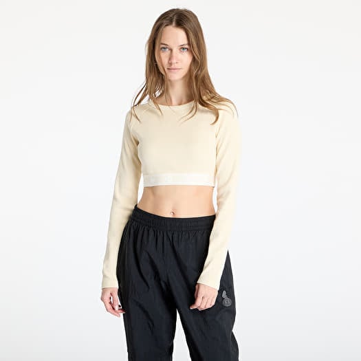 adidas Ribbed Longsleeve Crop Top Cream White