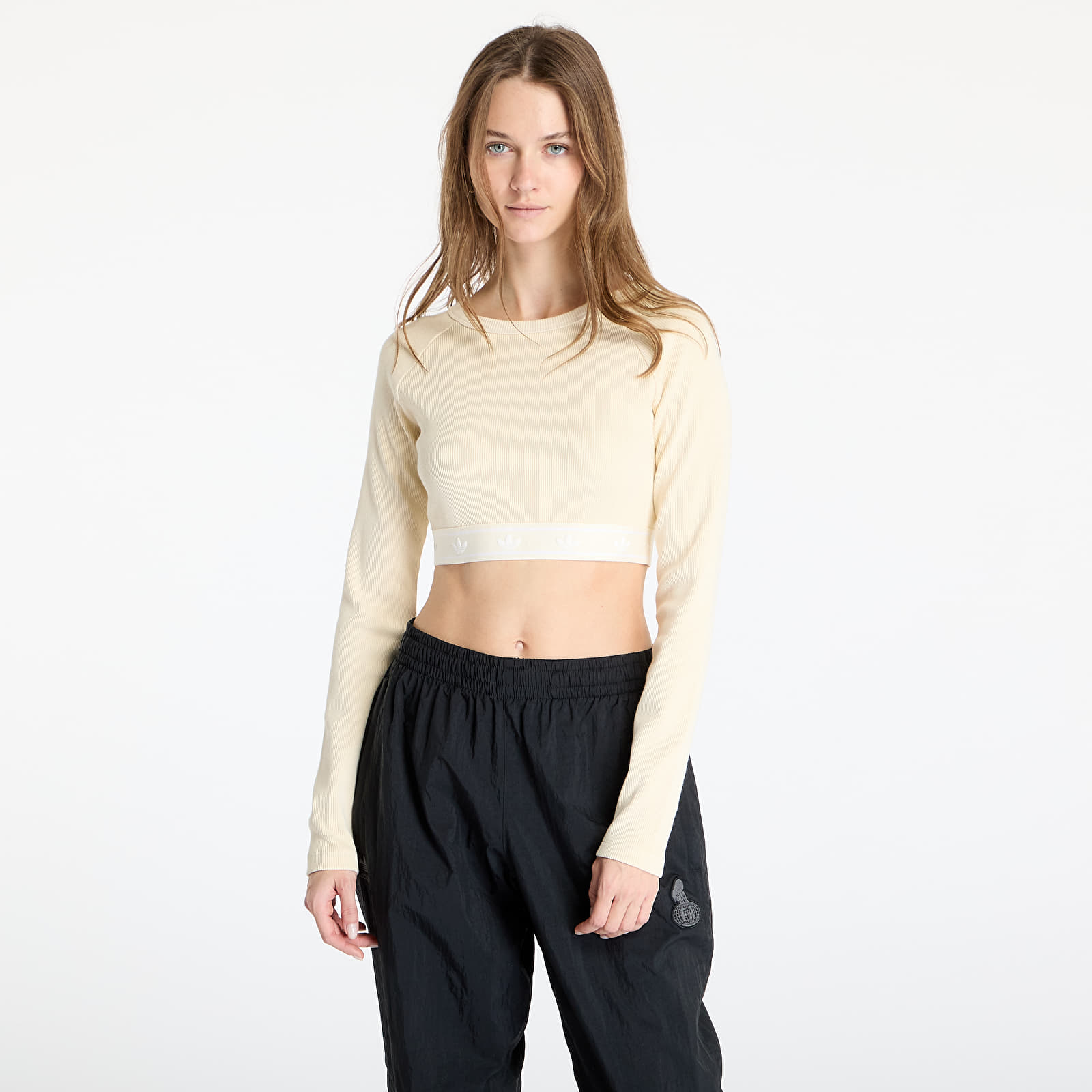 Dámské topy adidas Ribbed Longsleeve Crop Top Cream White