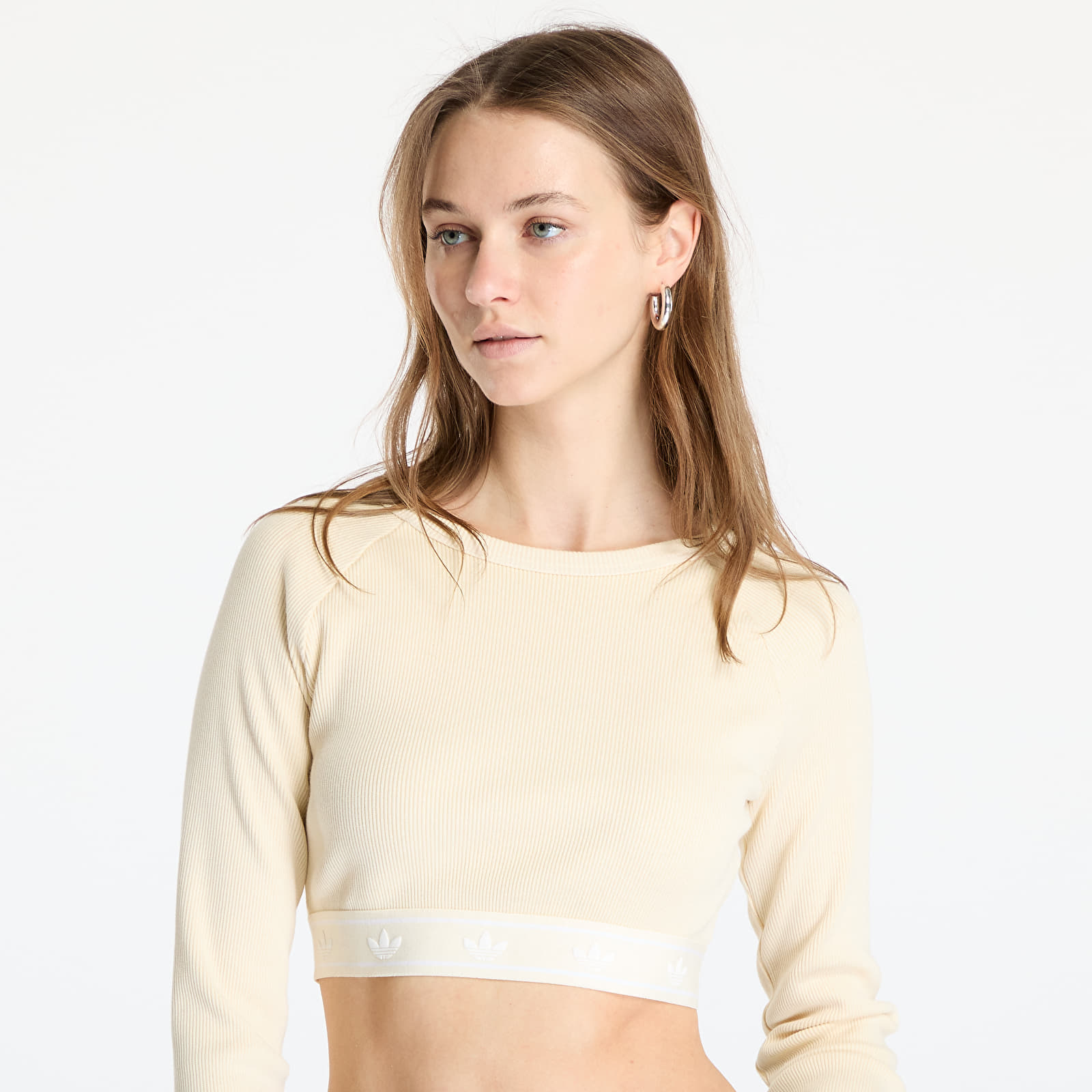 Dámské topy adidas Ribbed Longsleeve Crop Top Cream White