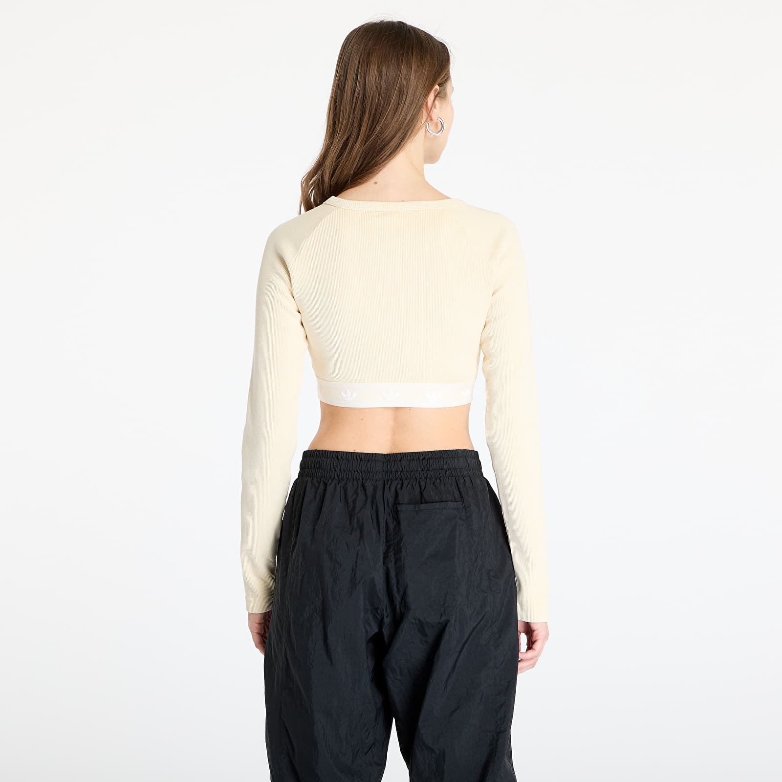 Dámské topy adidas Ribbed Longsleeve Crop Top Cream White