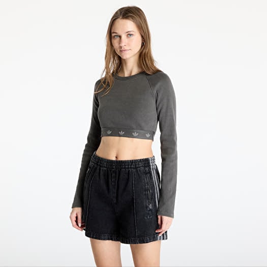 adidas Ribbed Longsleeve Crop Top Black