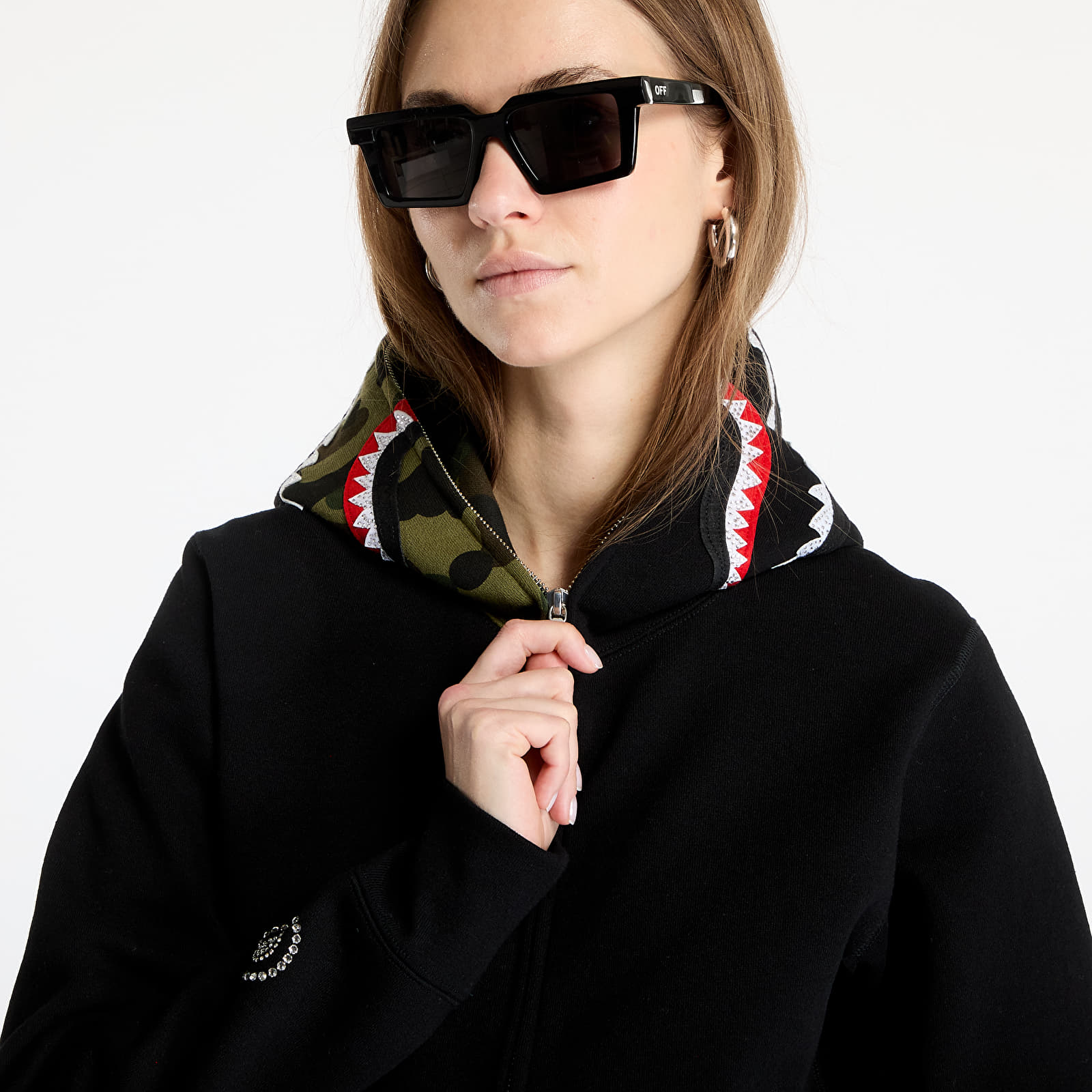 Mikiny A BATHING APE 1st Camo Swarovski Shark Full Zip UNISEX Hoodie Black