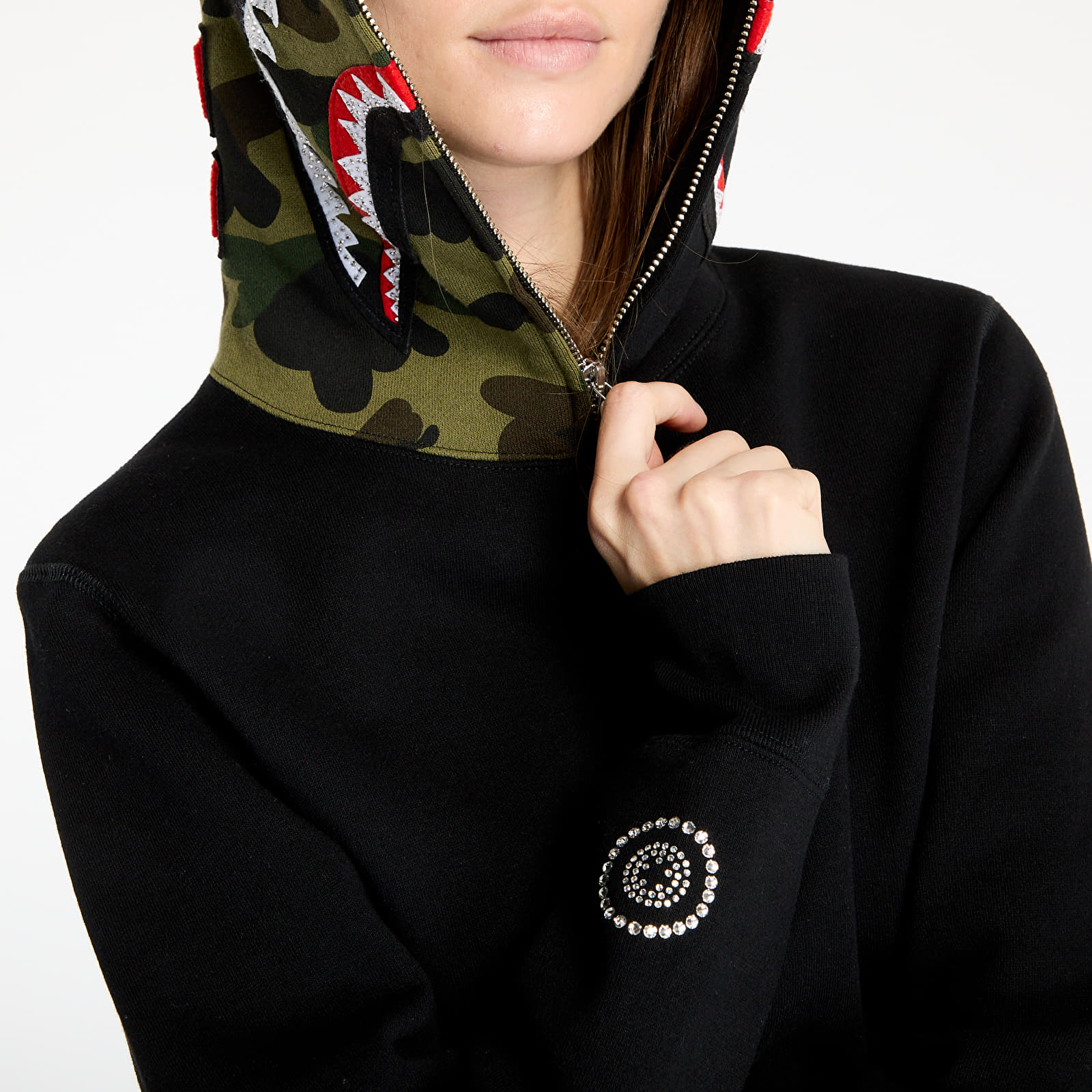 Mikiny A BATHING APE 1st Camo Swarovski Shark Full Zip UNISEX Hoodie Black