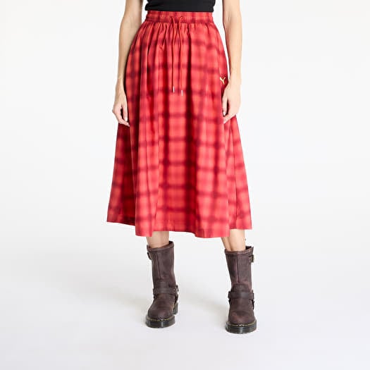 Puma Woven Midi AOP Pleated Skirt Red Fire