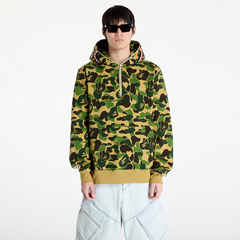 A BATHING APE Abc Camo Shark Half Zip Pullover Hoodie M Green