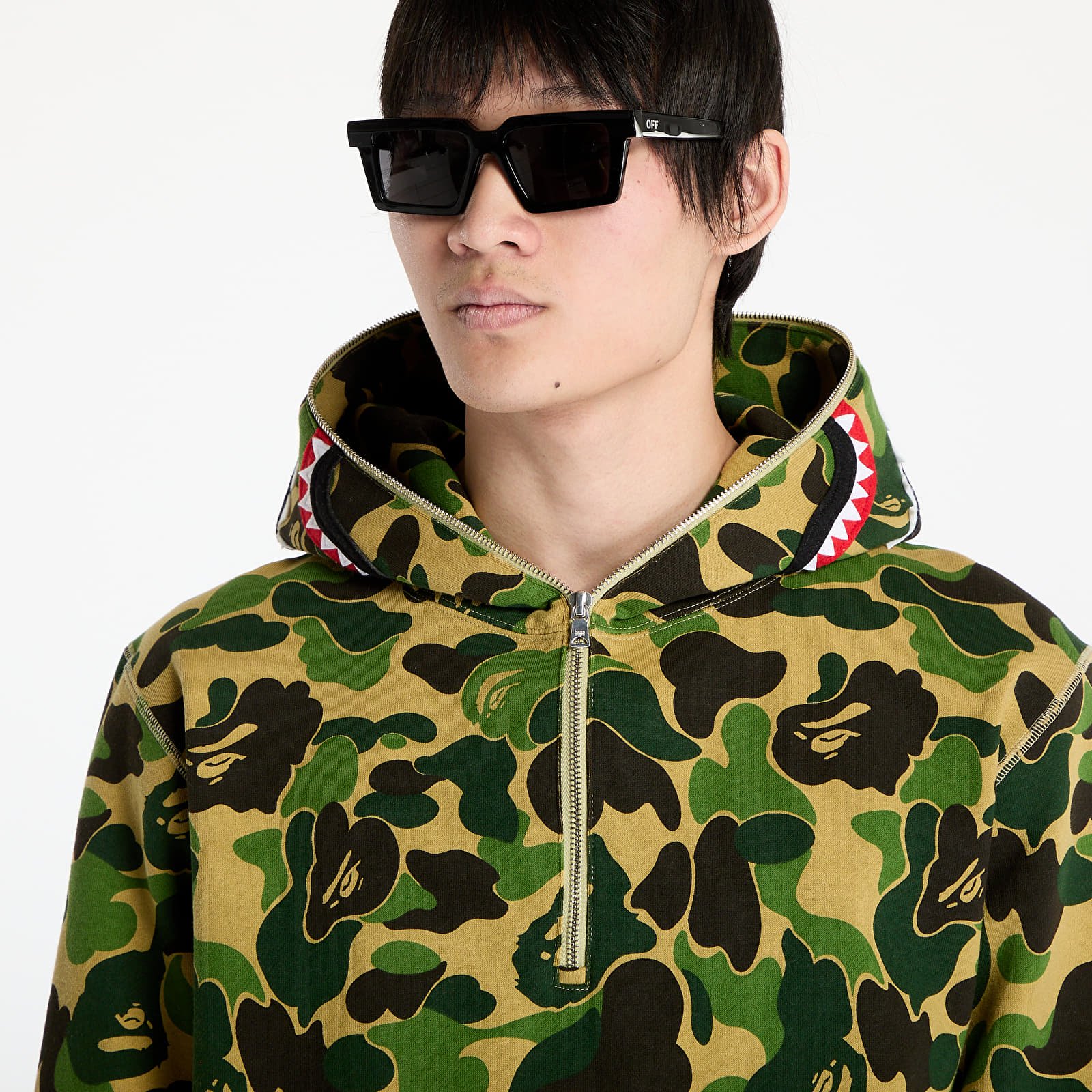 Mikiny A BATHING APE Abc Camo Shark Half Zip Pullover Hoodie M Green