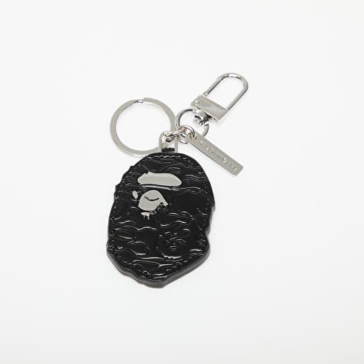 A BATHING APE Ape Head Leather Key Chain Black