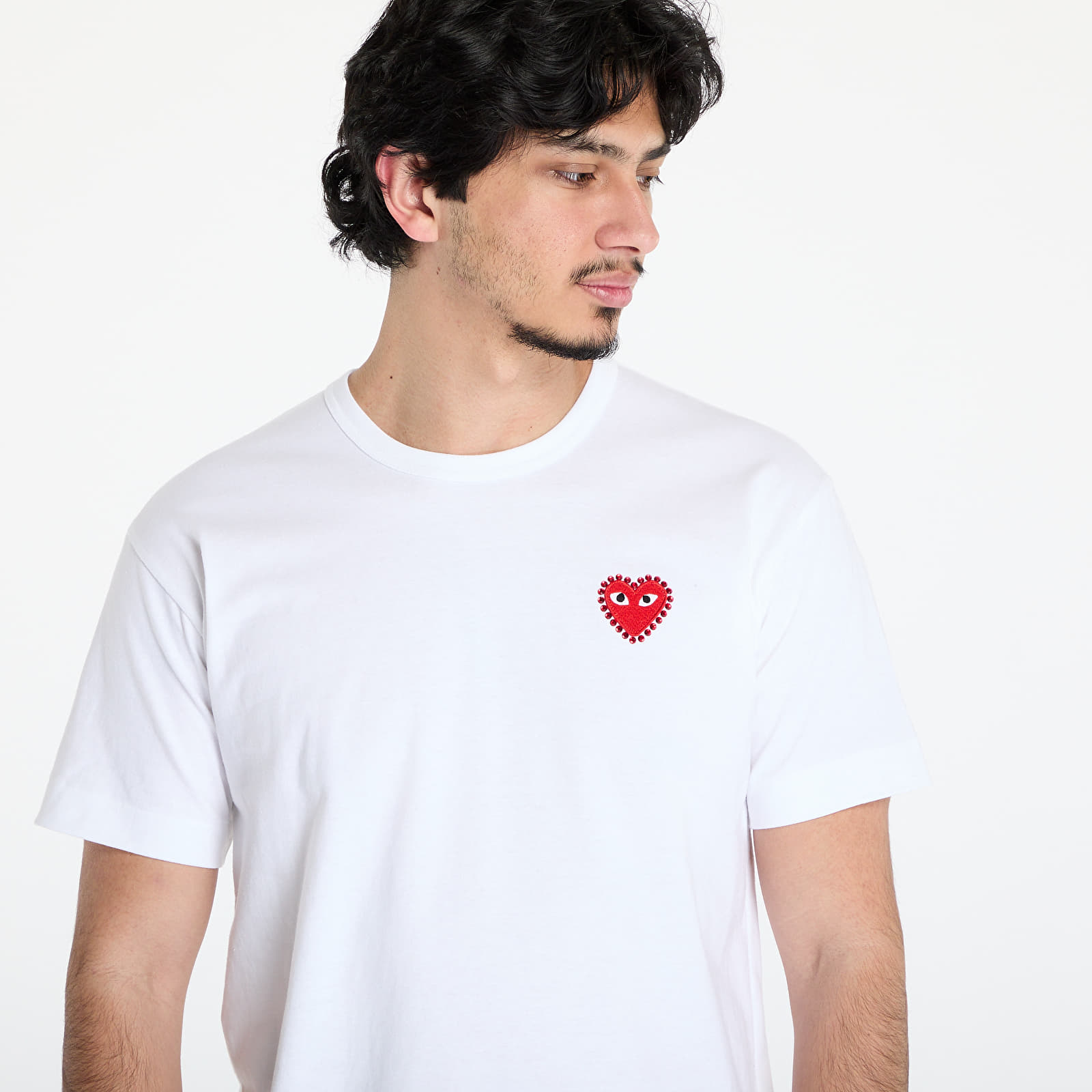 T-Shirts Comme des Garçons PLAY Emblem x Rhinestone T-Shirt UNISEX White/ Red