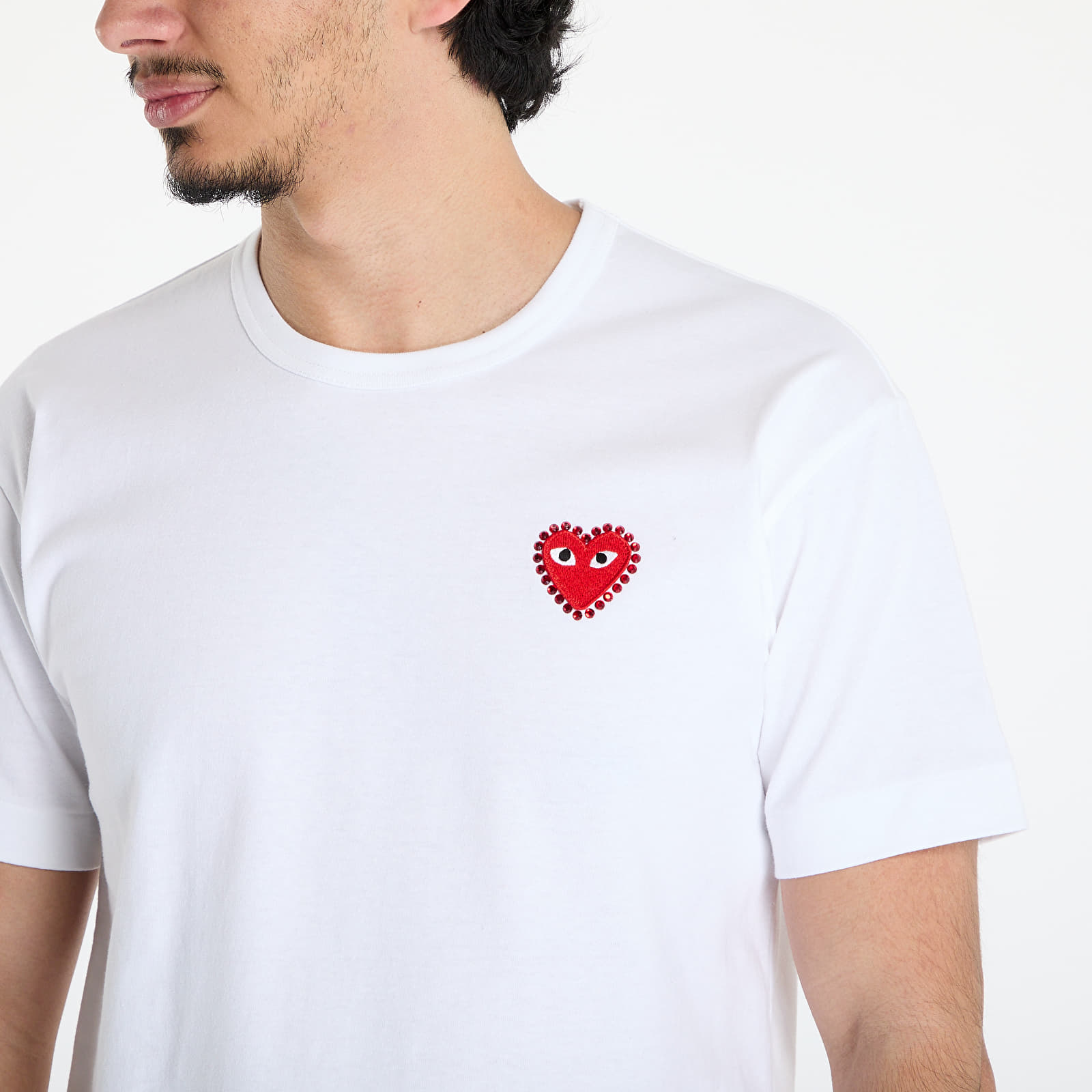 T-Shirts Comme des Garçons PLAY Emblem x Rhinestone T-Shirt UNISEX White/ Red