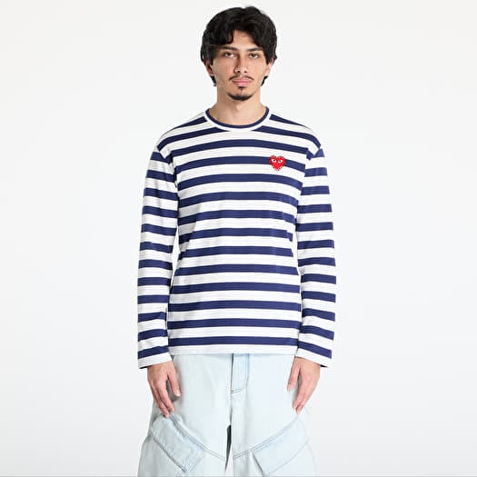 Μπλουζάκι Comme des Garçons PLAY Stripe Emblem x Rhinestone Long Sleeve Tee UNISEX Navy/ White