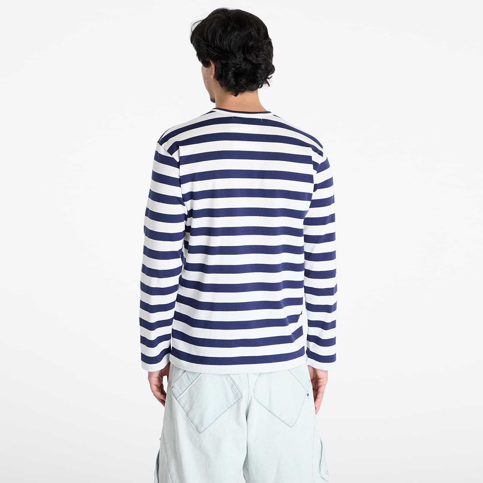 T-shirts Comme des Garçons PLAY Stripe Emblem x Rhinestone Long Sleeve Tee UNISEX Navy/ White