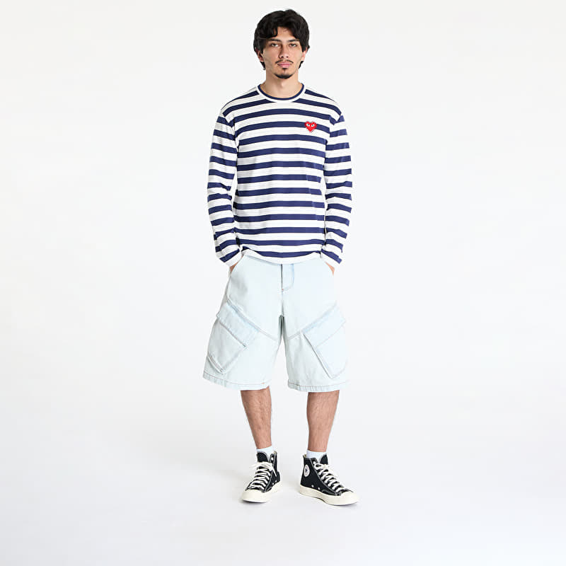 d*7様 COMME des GARCONS SHIRT捩れデザインフリルコーチ T-shirts Comme des Garçons PLAY Stripe Emblem x Rhinestone Long