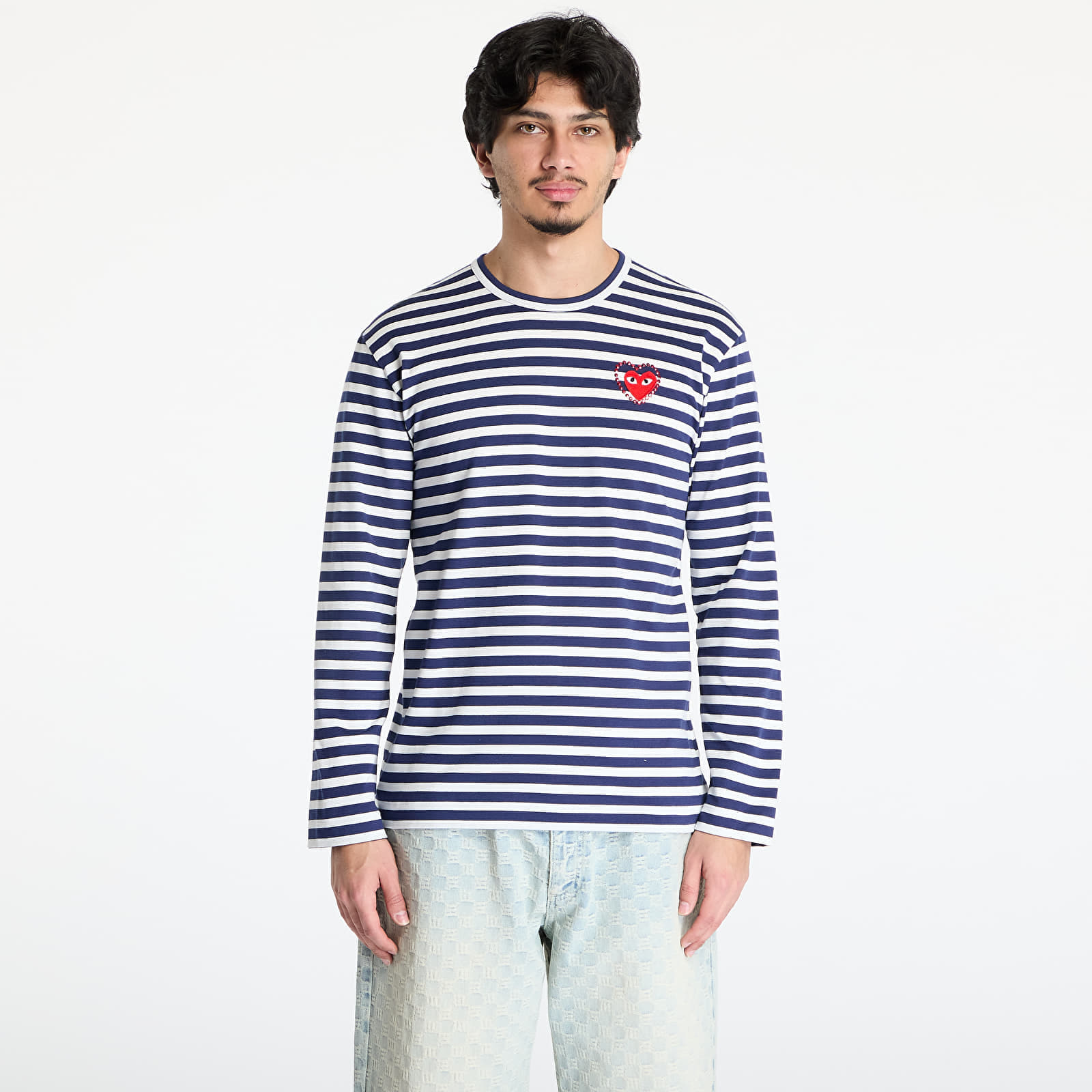 T-shirt Comme des Garçons PLAY Stripe Emblem x Metalstone Long Sleeve Tee UNISEX Navy/ White M
