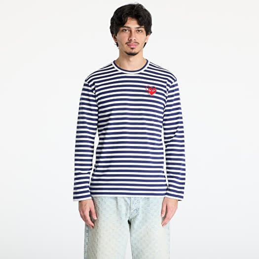 T-paita Comme des Garçons PLAY Stripe Emblem x Metalstone Long Sleeve Tee UNISEX Navy/ White