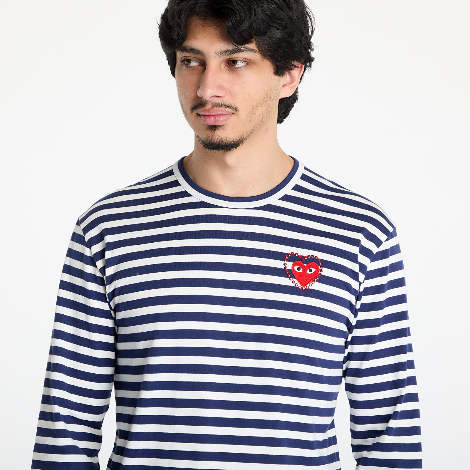 Pólók Comme des Garçons PLAY Stripe Emblem x Metalstone Long Sleeve Tee UNISEX Navy/ White