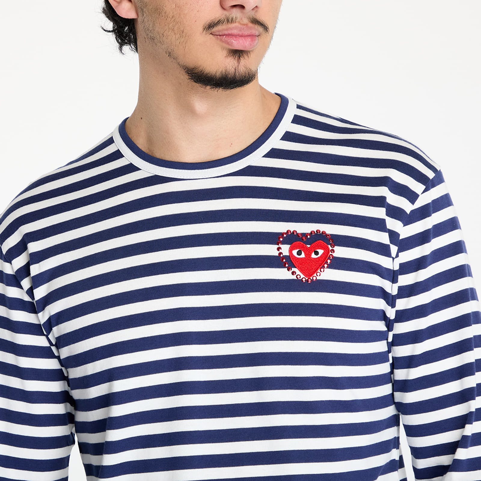 Pólók Comme des Garçons PLAY Stripe Emblem x Metalstone Long Sleeve Tee UNISEX Navy/ White