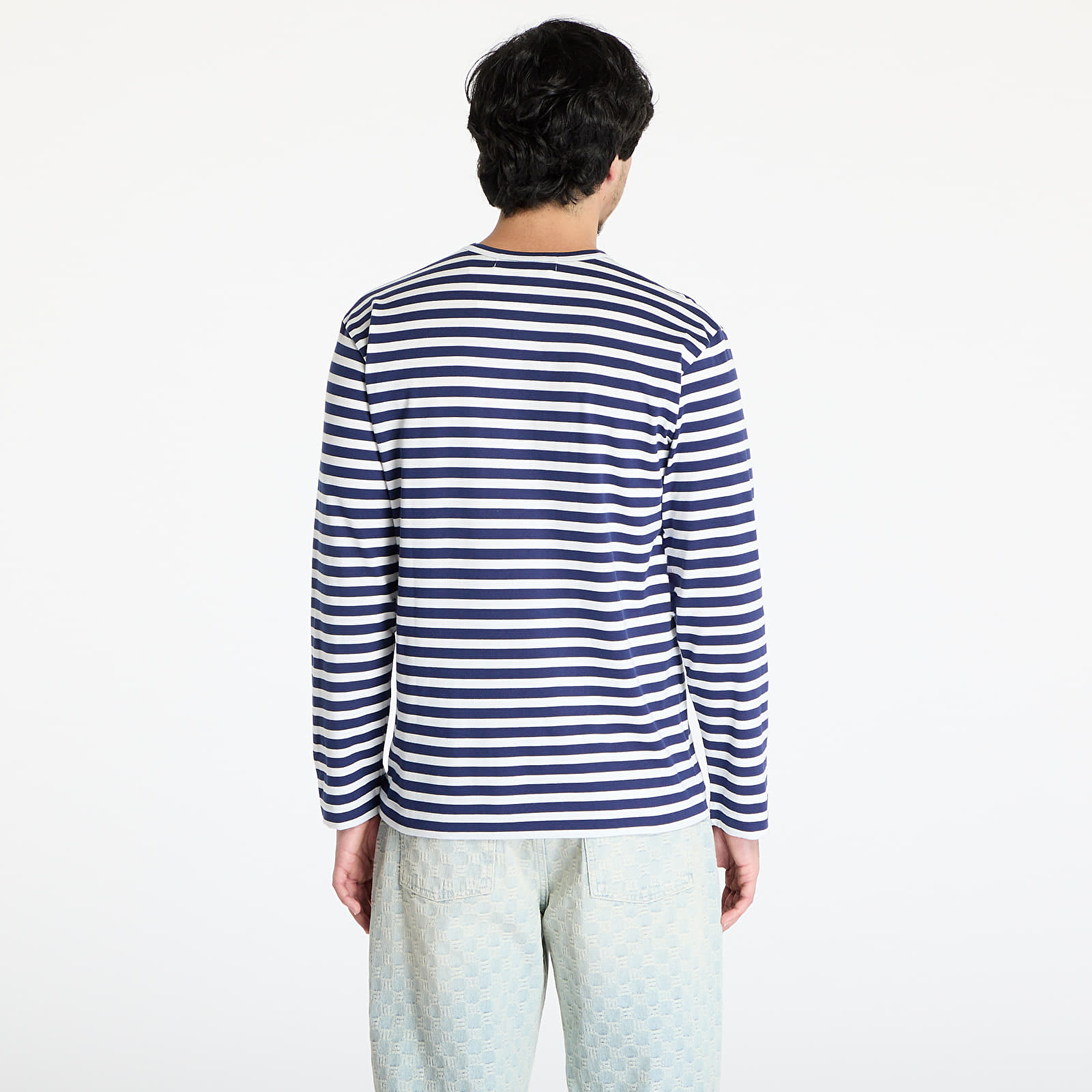 Pólók Comme des Garçons PLAY Stripe Emblem x Metalstone Long Sleeve Tee UNISEX Navy/ White