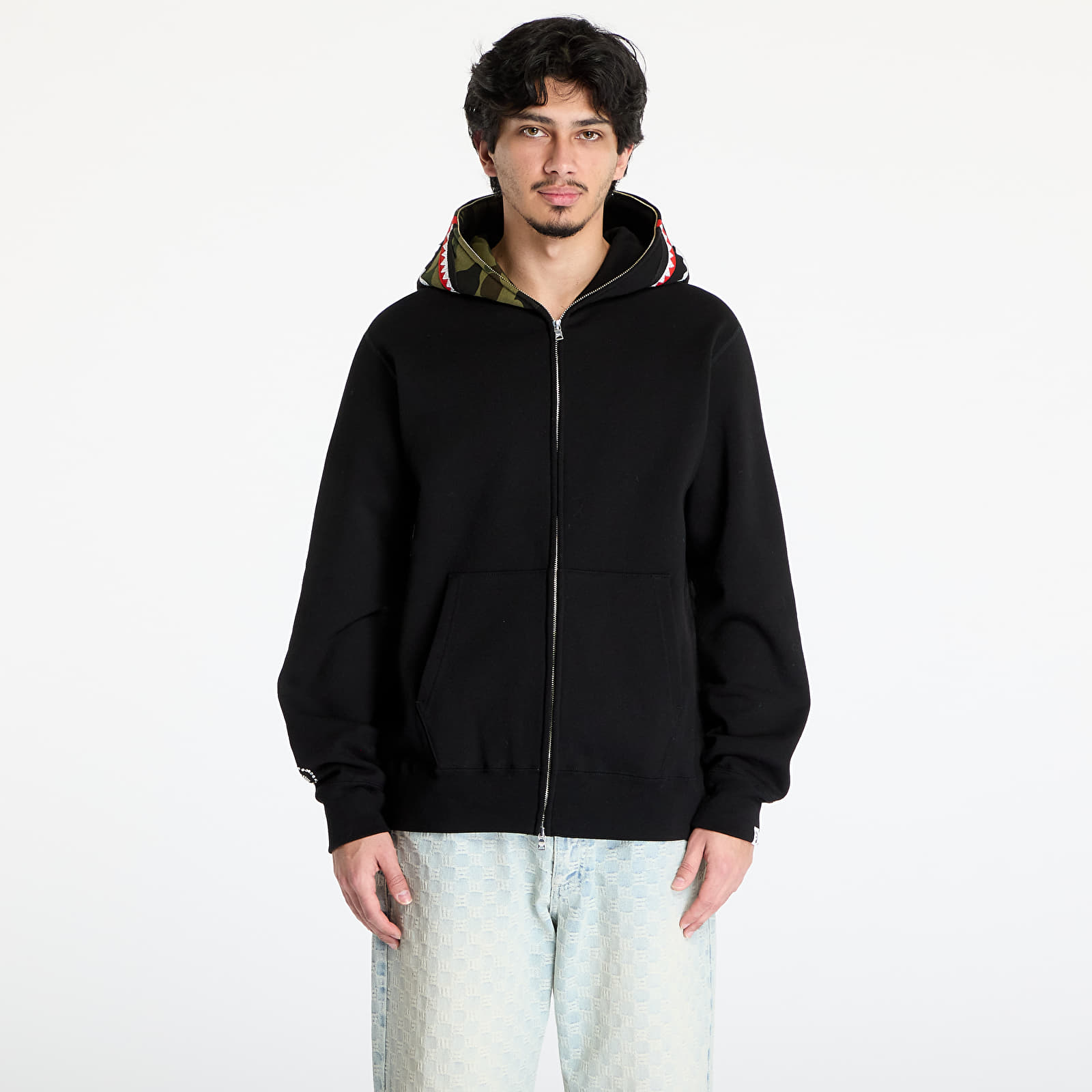 Mikiny A BATHING APE 1st Camo Swarovski Shark Full Zip UNISEX Hoodie Black