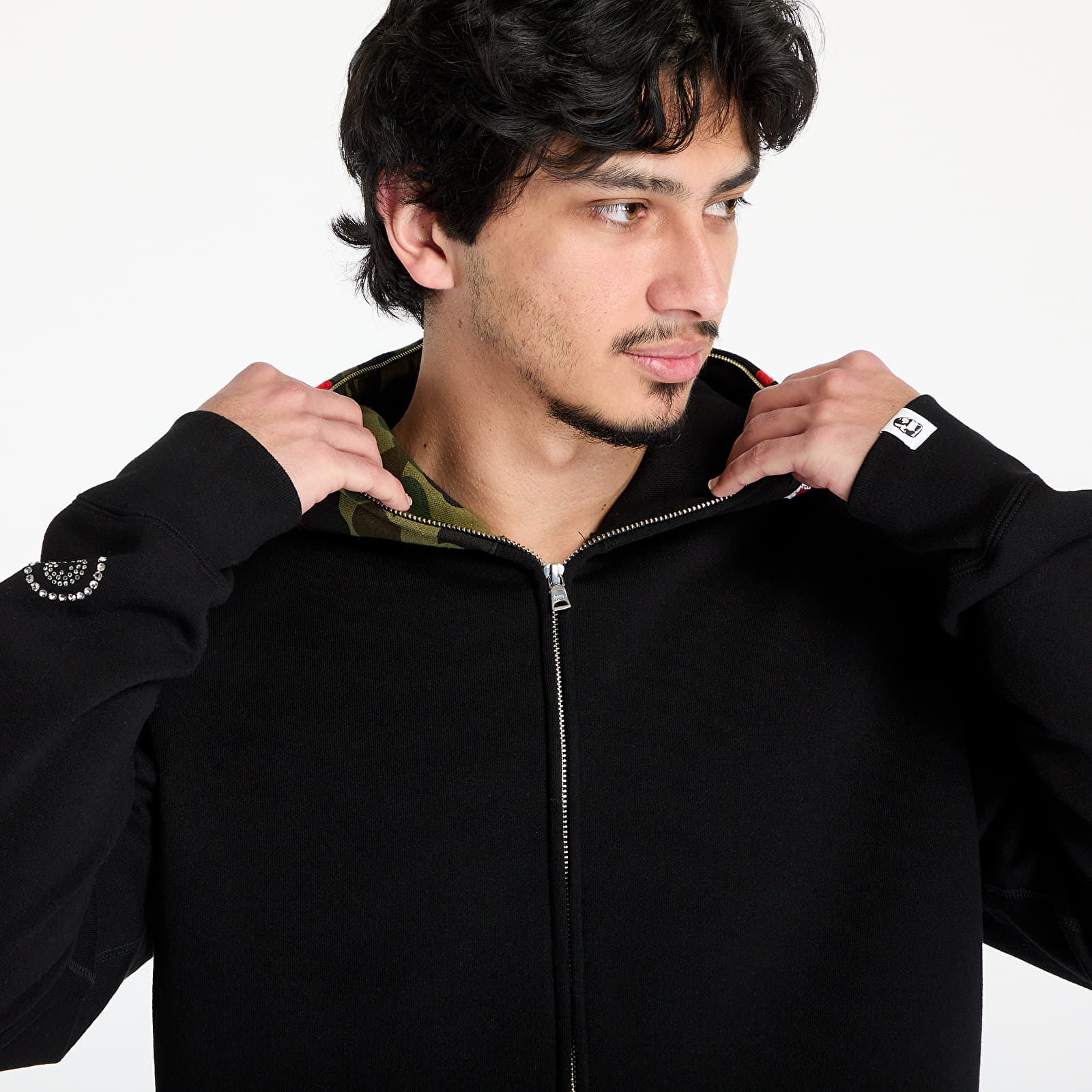 Mikiny A BATHING APE 1st Camo Swarovski Shark Full Zip UNISEX Hoodie Black