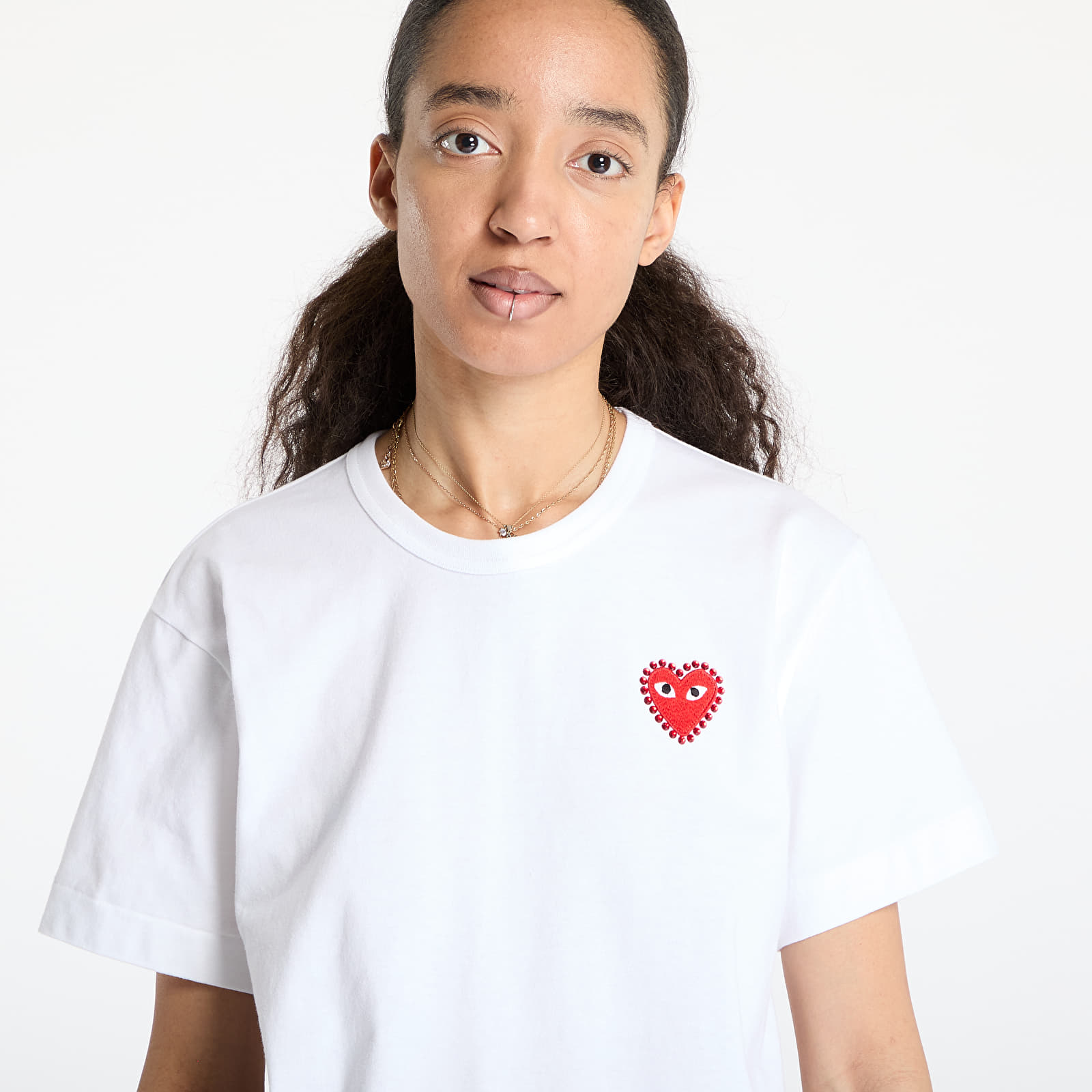 PLAY COMME des GARCONS Heart Printed Rhinestone T Shirt