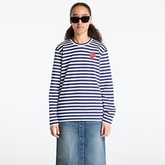 Tričko Comme des Garçons PLAY Stripe Emblem x Metalstone Long Sleeve Tee UNISEX Navy/ White