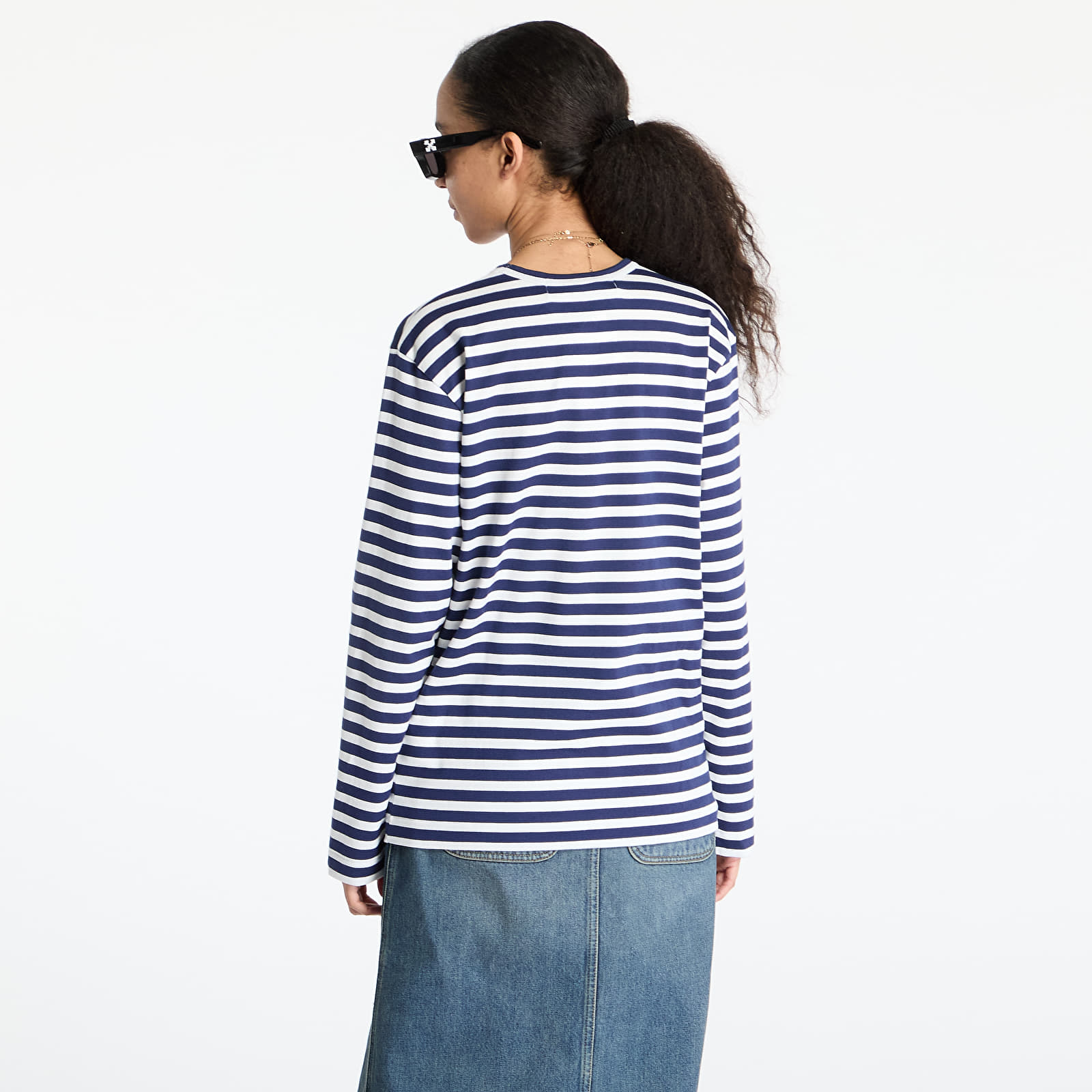 Pólók Comme des Garçons PLAY Stripe Emblem x Metalstone Long Sleeve Tee UNISEX Navy/ White