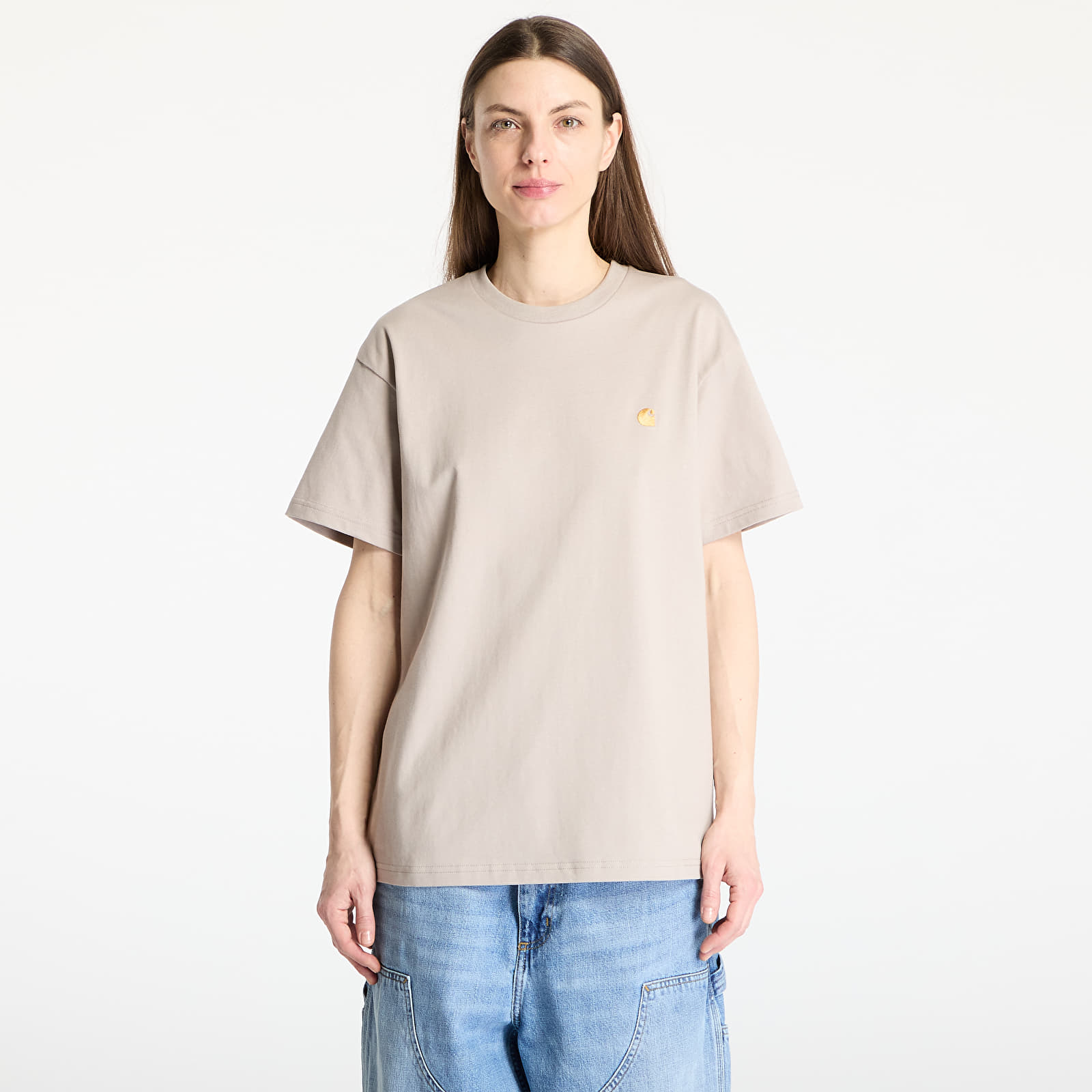 Férfi pólok Carhartt WIP S/S Chase T-Shirt Dusky Beige/ Gold