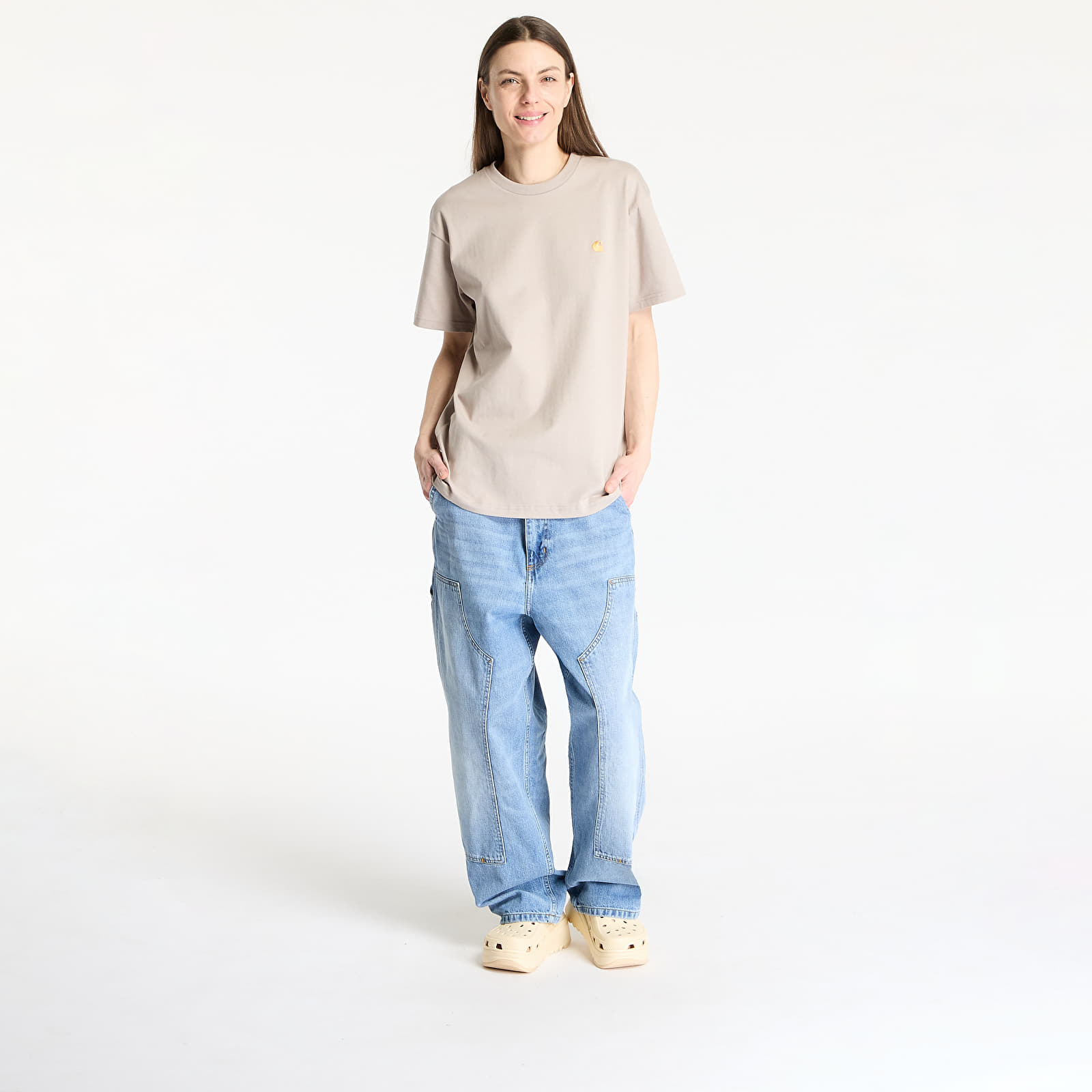 Férfi pólok Carhartt WIP S/S Chase T-Shirt Dusky Beige/ Gold