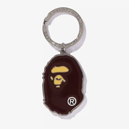 A BATHING APE Ape Head Metal Keychain Brown
