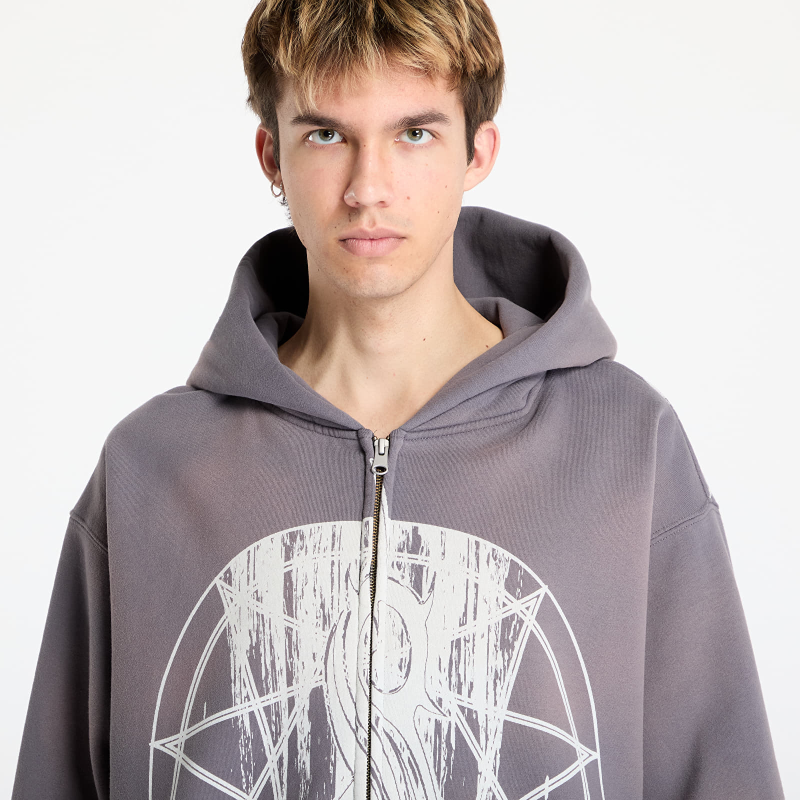 Hoodies für Männer PLEASURES x Slipknot Nonagram Zip Hoodie Smoke