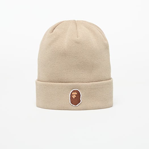 A BATHING APE One Point Ape Head Knit Cap Beige