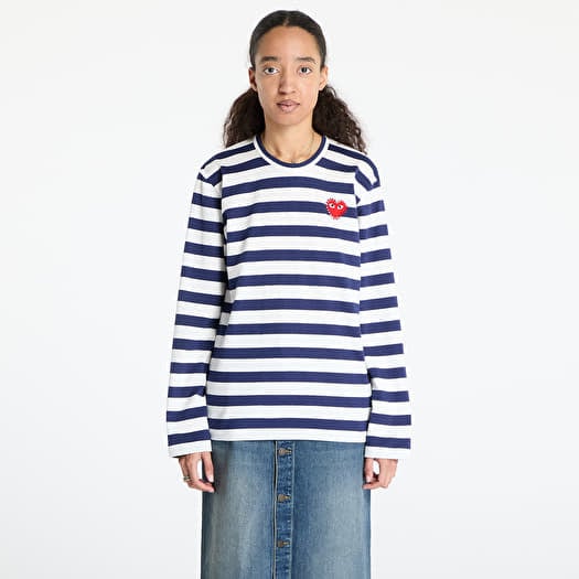 T-shirt Comme des Garçons PLAY Stripe Emblem x Rhinestone Long Sleeve Tee UNISEX Navy/ White