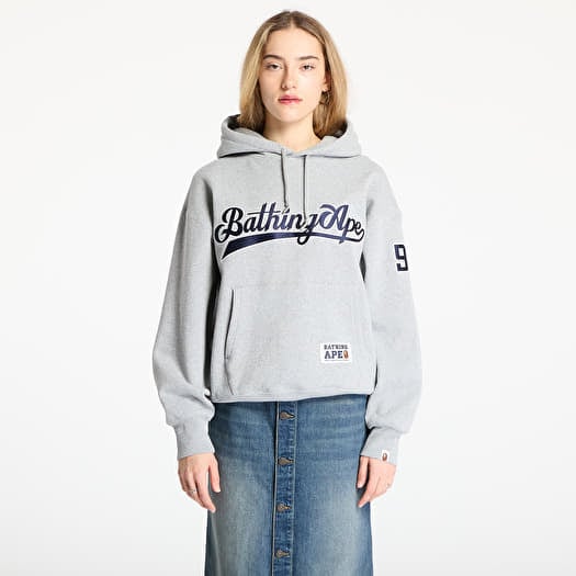 A BATHING APE Baseball Logo Relaxed Fit Pullover Hoodie UNISEX Gray